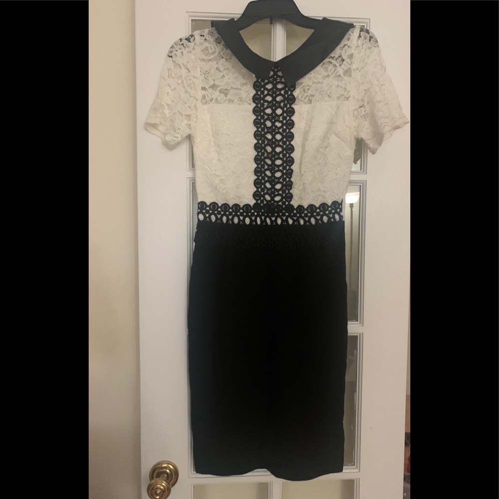 Aqua black off white cream lace dress